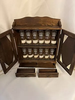 Vintage Mid-Century Wood Spice Cabinet W/ Apothecary Jars Doors Drawers • $110