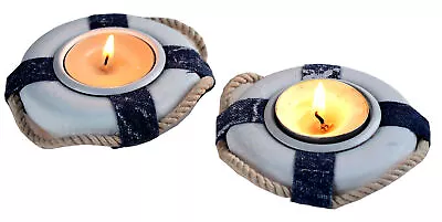 Life Ring Nautical Tealight Candle Holders - Set Of 2 • £11.99