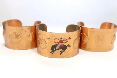 Vintage Copper Southwestern Cowboy Native American Sun Eagle Cuff Bracelet Set 3 • $49.99