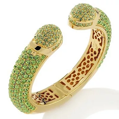 HSN Joan Boyce  Kissable  Gold-tone Pave Green Crystal Cuff Bracelet M/L • $99.99