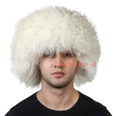 Mens Real Mongolian Lamb Fur Bucket Papakha Hat Winter Warm Hat Cap Headgear Hot • $79.49
