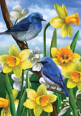 Bluebirds And Daffodils Spring House Flag Floral 28  X 40  • $26.24