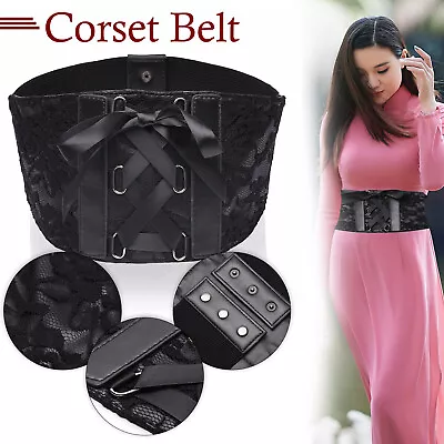 Women Belt Waist Wide Buttons Fastening Lace Up Elastic Corset Belt Dresses 6cm • £5.99