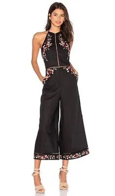 ZIMMERMANN Sakura Embroidered Jumpsuit Romper Black Floral Linen Size 0 Boho • $279.90