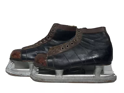 Vintage Black And Brown Leather Men's Figure Ice Skates Size 8 Winter Decor • $24.95