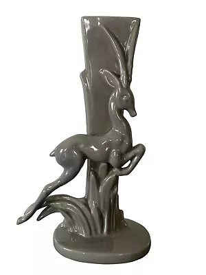 Vintage MCM Royal Haeger R706 Gazelle Antelope Drip Glaze Vase Gray 1940s • $89.82