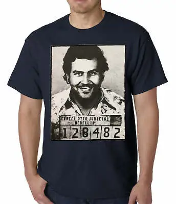 Pablo Escobar Smiling Mug Shot Men's T-Shirt Navy Blue Size S M L XL XXL • $17.99