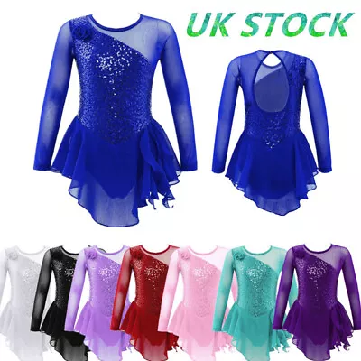 UK Girls Gymnastics Dancewear Sequins Leotard Figure Skating Dress Jazz Costume • £16.16