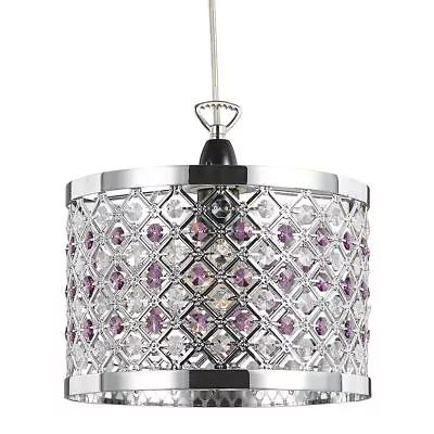 Sparkly Ceiling Pendant Shade With Clear And Purple Beads By Happy Homewares • £30.25