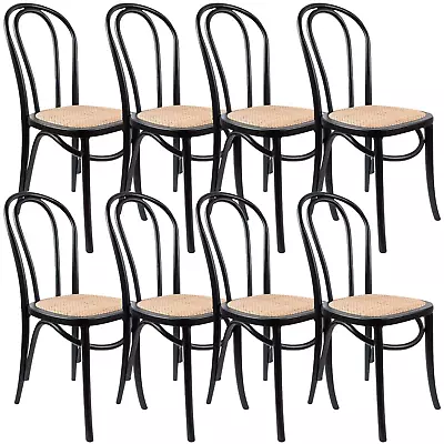 Azalea Arched Back Dining Chair 8 Set Solid Elm Timber Wood Rattan Seat - Black • $2124.95