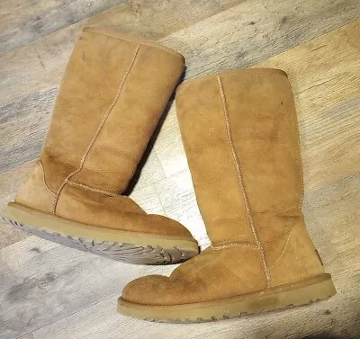 Ugg Women's Classic Tall Chestnut Suede Shearling Mid-Calf Snow Boots SZ US W6 • $35