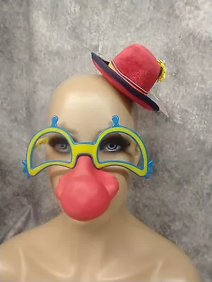 Clown Nose Glasses W/ Mini Bowler Derby Costume Hat Flower Circus Zany Carnival • $13.95