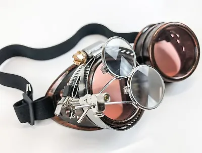 $16.99 • Buy Copper Steampunk Goggles Crazy Burning Man Cosplay Costume Mad Scientist 2X Red