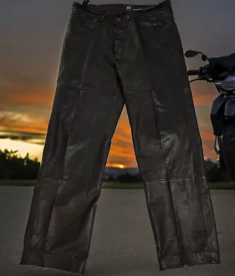 Men's 212 ° Degree  Black Leather Motorcycle Motorcross Riding Pants Size 38/32 • $95.95