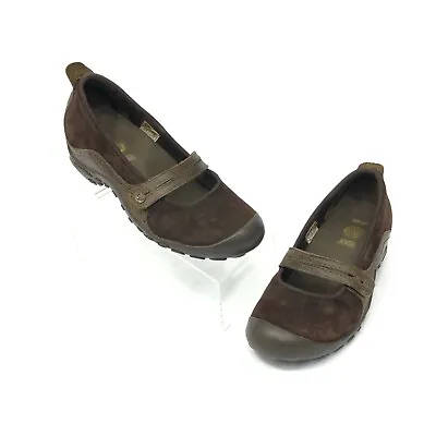 Merrell Plaza Bandeau Chocolate Brown Suede Leather Mary Jane Walking Shoe Sz 8 • $18.45