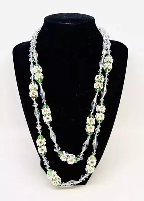 VENDOME 2 Strand Faceted Crystal Flower Cluster Necklace Signed Vintage Jewelry • $159.99