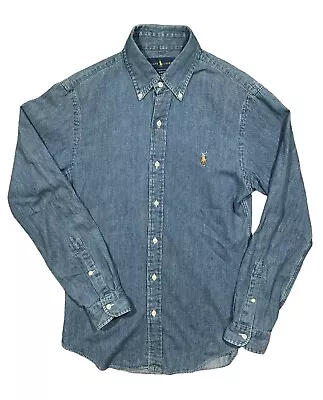 Men’s Ralph Lauren Denim Button-Up Shirt Blue Denim Chambray Slim Fit Size S • £27.99