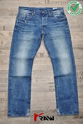 G-star Raw 3301 W36 L32 Straight Man / Mens Jeans Faded Blue Whisker Streak 36r • £32.99