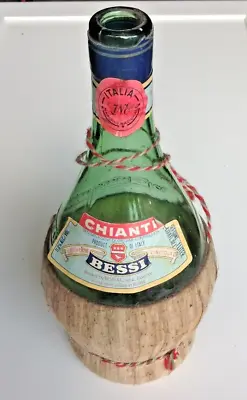 VINTAGE  Green Glass Bessi Chianti Wicker Wine Bottle  Empty 1 Liter Italy Drink • $13.99
