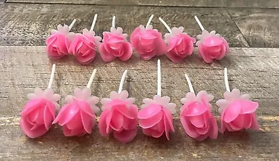 Vintage Pink Rose Cake Picks Flower Cupcake Toppers Plastic Lot Of 12 • $11.95