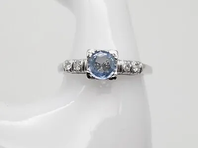 Vintage 1940s $2000 .85ct Natural Blue Sapphire Diamond 14k White Gold Ring • $385
