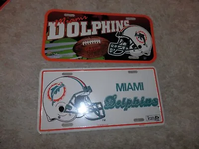 Miami Dolphins License Plate Lot NEW Vtg NFL (2) License Plates 1 Tin / 1 Plasti • $28