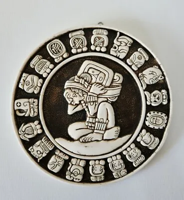 $40 • Buy Vintage Aztec Sun Stone Calendar Mayan Mexico Circle Wall Art Plaque 8-3/4  Dia