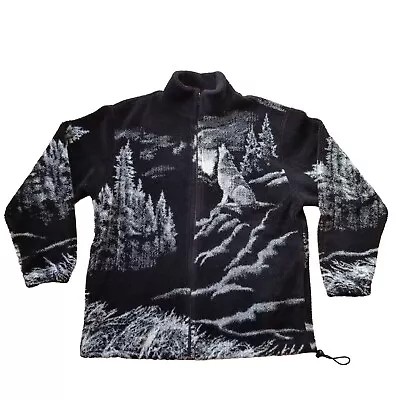 Art Unlimited Fleece Full Zip Sweater Wolf Valley Wolves Jacket W/Pockets MEDIUM • $129.99