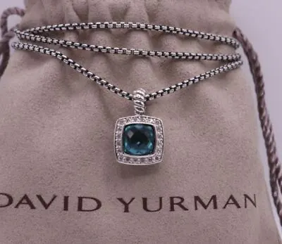 $149 • Buy David Yurman Sterling Silver 7mm Albion Necklace Hampton Blue Topaz & Diamonds