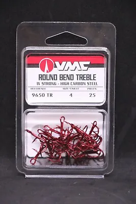VMC 9650TR Tin Red Treble Hooks - Size 4 - Pack Of 25 - 9650 Carbon Hooks • $7.19