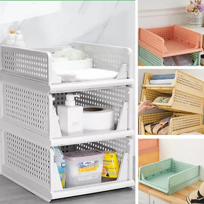 Folding Wardrobe Organiser Stackable Closet Drawer Storage Box Basket Shelf Rack • £6.94