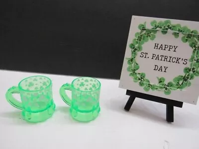 Miniature  Plastic Green W/shamrocks Beer Mugs Great For Byers Choice • $5