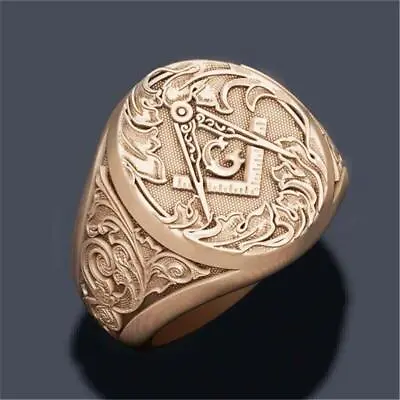 Men Masonic Stainless Steel Ring Vintage Gold Master Freemason Male Jewellery • $6.55