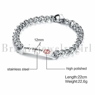 MEN Women LASER ENGRAVED Emergency Medical Alert Stainless Steel Bracelet 8.7  • $10.99