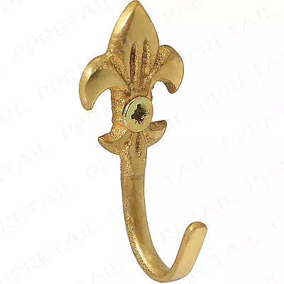 £5.86 • Buy BRASS FLEUR-DE-LYS HOOKS 10x Small Tie Backs Polished Metal Curtain Tassel New