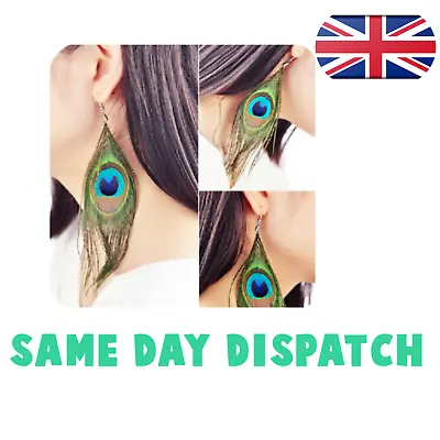 £2.89 • Buy New UK Bohemian BOHO Real Peacock Feather Earrings Ear Ring Long Dangle Festival