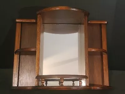 Vintage Wood Wall Curio Shelf Shadow Box Mirror With Spindle Rail 18  X 13  X 7  • $130