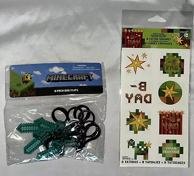 MINECRAFT PARTY FAVORS Backpack Pixelated Sword Clips 8ct & Tattoos 8ct  (NEW) • $12