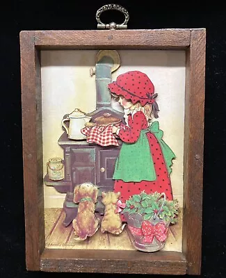 Vtg Stephanie Harney 3D Paper Craft Polka Dot Girl Cooking Kitchen Framed Print • $34.99