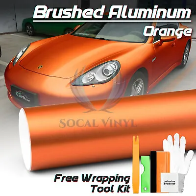 Premium Brushed Aluminum Orange Steel Vinyl Wrap Sticker Decal Film Air Release • $8.88