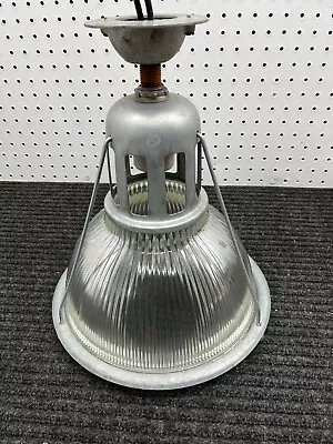 1 Holophane 12  Industrial Cage Warehouse Light Glass Shade Vintage 14 Inch Tall • $175