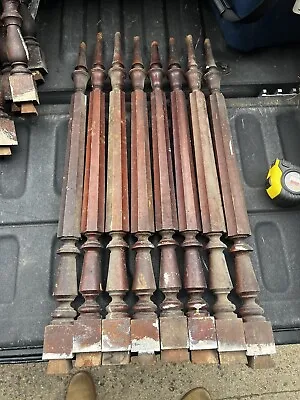 Lot Of 8 C1870 Mahogany Turned Staircase Spindle Balusters - 28-29.5 X 2” Sq Btm • $145