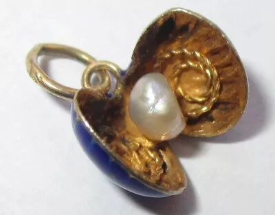 Tiny Vintage Gold Wash Sterling Silver Enamel Seashell Clam Shell Pearl Charm • $49.99