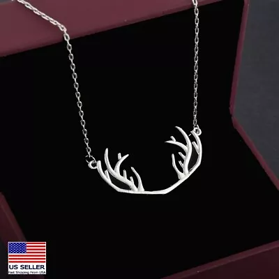 Fashion Women 925 Sterling Silver Necklace Christmas Elk Antlers Pendant 0684 • $6.99