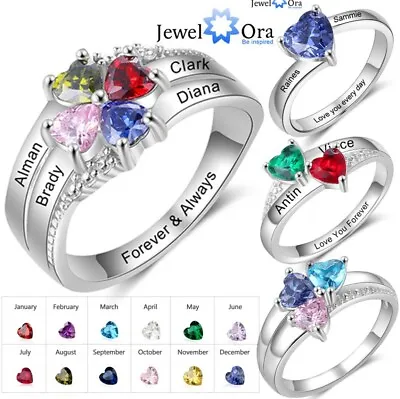 Christmas 1-4 Birthstones Family Ring Personalized Women Kids Names Band Gift • £14.26