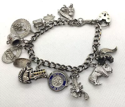 Vintage Birmingham Sterling Charm Bracelet W/11 Travel/national Parks Charms! • $95