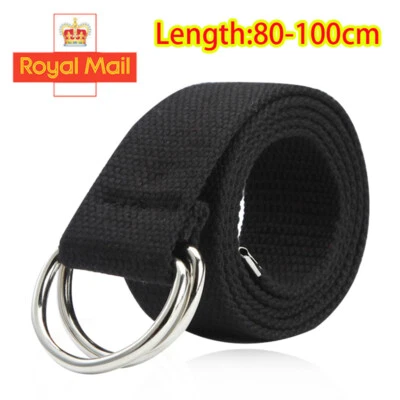 Mens/Womens Double D Ring Belts Fabric Webbing Strap Waist Belt Waistband Canvas • £4.99
