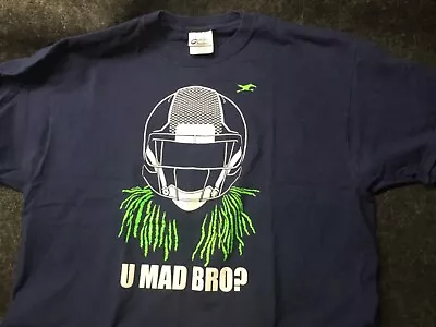 U Mad Bro T Shirt Xl Football Helmet Port And Co Navy Blue In Nice Condition • $13.99