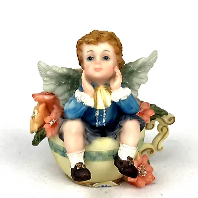 Montefiori Collection - Boy Angel Figurine Sitting In A Flower Pot 3 3/4  H VTG • $13.95