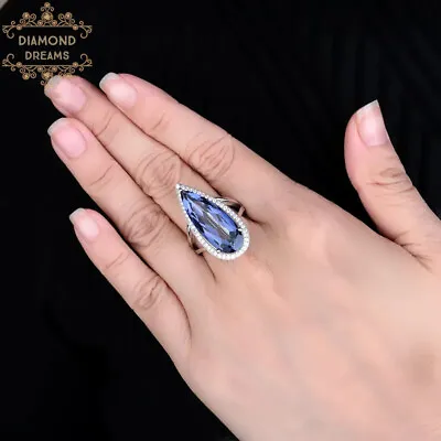 Natural 11.48Ct Iolite Blue Mystic Quartz 925 Sterling Sliver Water Drop Ring • $53.63